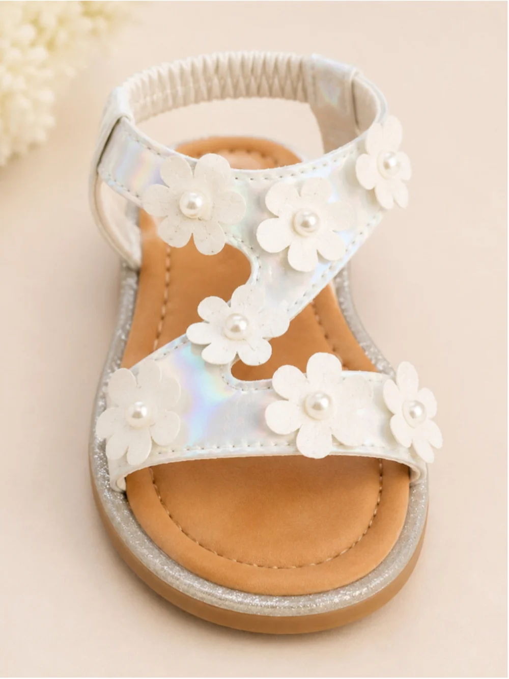 Toddler Girls White Iridescent Floral Sandals – Size 11